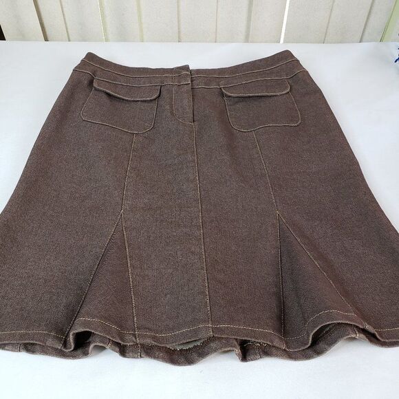 CUTE Nanette Lepore Brown Denim Jean Country Western Knee Length Skirt size 6 S - Picture 3 of 7
